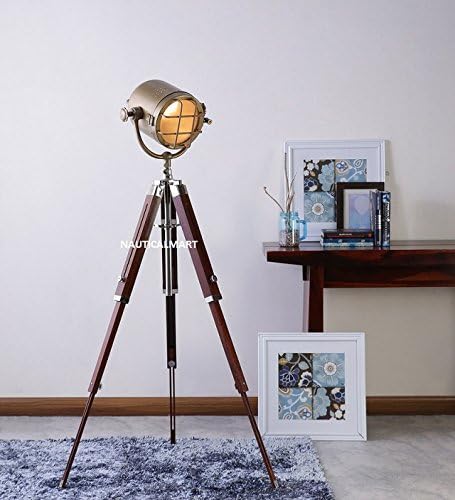 NAUTICALMART ANTIQUE DESIGNER'S FLOOR STANDING BRASS FINISH TRIPOD FLOOR LAMP