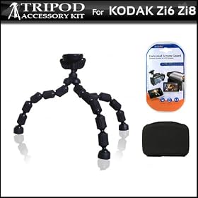 Hard Shell Carrying Case & Gripster Tripod Kit for Kodak ZI6 Zi8 Pocket Video Camera Kodak PLAYSPORT Includes Free Pack Of LCD Screen Protectors