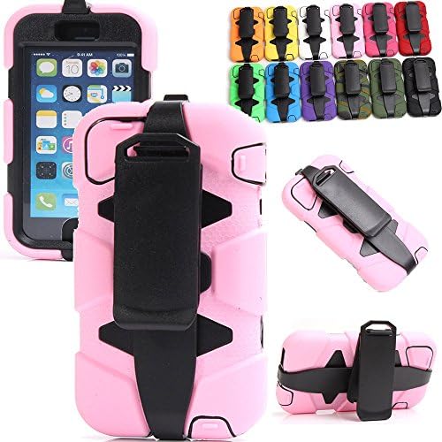Generic For iphone 5 Case For Girls &amp; Men, Defender Series Heavy Duty Full Body Protective Shatter-resistant Shock-absorbing Tough Armor Rugged Silicon Rubber High Impact Hybrid Holster/Belt Clips Case With Built-in Screen Protector For iphone 5 Only (Not For iphone 5S/5C) (Baby Pink)
