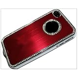 Luxury Bling Czech Rhinestone Case Cover For Apple iPhone 4 4G 4S AT&T and Verizon Silver&Red