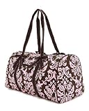 Large Quilted Damask Print Duffle Bag - Pink/Brown (21x12x11)