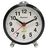 Advance Quartz Analog Round Footed Alarm Clock - Black