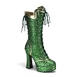 Womens Boots 5 Inch Heel Platform Lace Up Sexy Calf Boot Green Glitter St. Patricks Day