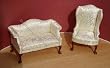 Cream Satin Sofa & Chair Set Dollhouse Miniaiture