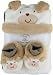Snugly Baby 3 Pc Set Tan Fleece Baby Blanket w/ Booties & Hat