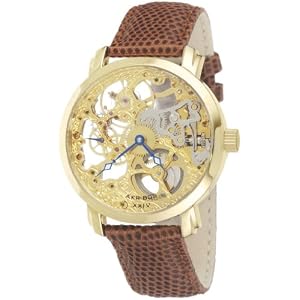 Akribos XXIV AK406YG Davinci Gold Round Calfskin Band Mechanical-Hand-Wind Men's Watch