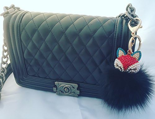 Fox Fur Keychain By RLM collection|| Original Enhanced Quality || Decorated With Finest Shiny Crystals And Pearls - Luxury Fur Ball Keychain For Chic Girls &amp; Women, Guarantee You Love It or Yours Free