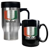 NCAA Miami Hurricanes Stainless Steel Travel Mug & Ceramic Mug Set