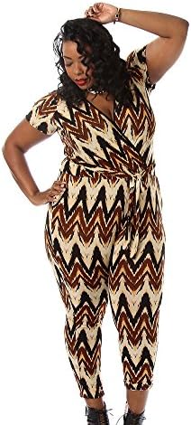Pinkclubwear Plus Size Chevron Print Harem Jumpsuit-Brown-2X