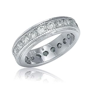 Sterling Silver Ring Cubic Zirconia CZ Wedding Eternity Band Ring - Ideal Gift For Anniversary, Engagement, Wedding, Birthday, Romantic For Her