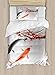 Ambesonne Japanese Duvet Cover Set Twin Size, Koi Carp Fish Couple Swimming with Cherry Blossom Sakura Branch Culture Design Picture, A Decorative 2 Piece Bedding Set with 1 Pillow Sham, Orange Grey