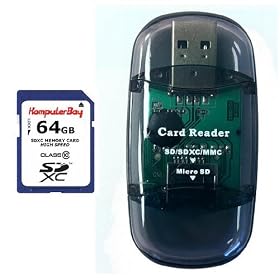 Komputerbay 64GB SDXC High Speed Classe 10 carte m�moire 15MB/s R�diger 20MB/s Lire 64 GB w/ USB lecteur