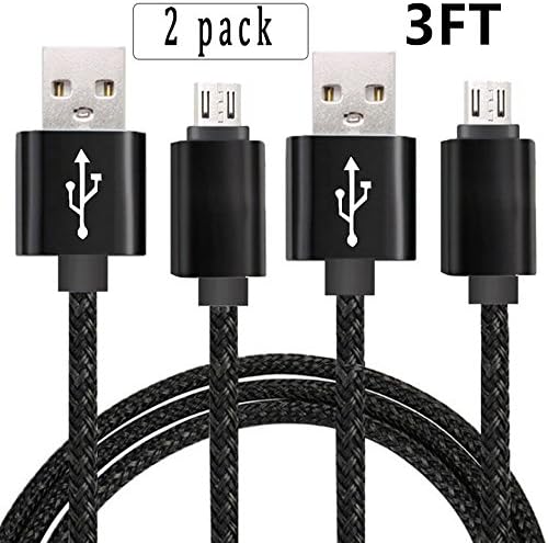 Funsget 2 Pack 3ft Braided Micro USB to USB Cable Fast Charge Cord Charger Wire for Android Devices Mobile Cell Phones (Black)