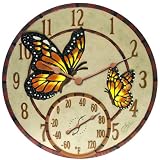 Outdoor Living : Springfield Precision Instruments Model 91019 14" Poly Resin Mosiac Butterflies Clock with Thermometer