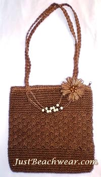 Crocheted Toyo Beach Bag, Chocolate