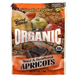 Good Sense Organic Dried & Unsulfured Apricots, 6-Ounce Bag (Pack of 6)
