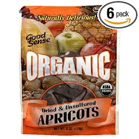 Good Sense Organic Dried & Unsulfured Apricots, 6-Ounce Bag (Pack of 6)