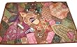 Pink Gold Embroidered Sari Wall Hanging Tapestry