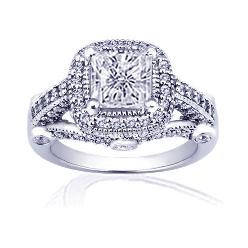 1.20 Ct Radiant Cut Diamond Engagement Ring Pave 14K