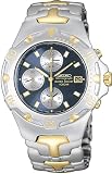 Seiko Alarm Chronograph Stainless Gold Blue Dial Rotating Bezel Date Indicator Mens Watch - Seiko SNA278