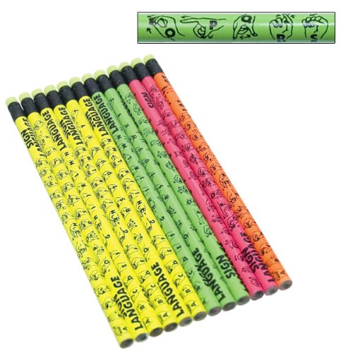 American Manual Alphabet Sign Language Pencil Multi Color Package of 12