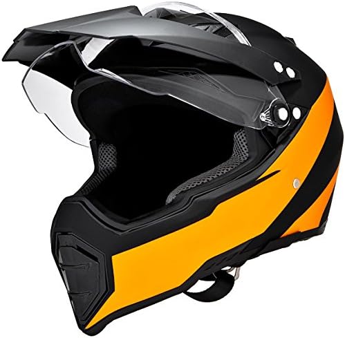 Matte Black / Orange Off-Road DOT Helmet with Clear Visor for MX Motocross Dirt Bike Motorcycles - X-Large - Sport Street Bike Cruiser Scooter Snowmobile ATV