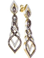 10K Yellow Gold 1.50CT Brown & White Round Cut Diamond Fashion Earring