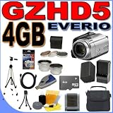 JVC Everio GZ-HD5 60GB Hard Drive HDD 3CCD Camcorder with 10x Optical Zoom PLUS 4GB MicroSD Memory Card - Extra Rechargeable Battery - Rapid External Charger - 3 Piece Filter Kit - 0.45x Wide Angle & 2x Telephoto Lenses - Full Size Tripod - GZHD5 BigVALUEInc Accessory Saver Bundle + MORE