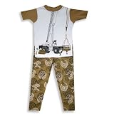 B.T. Kids - Boys 2-Piece Short Sleeved Cotton Pajama Set, White, Brown