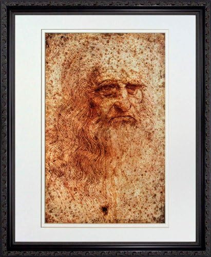 Self-Portrait by Leonardo da Vinci. Framed Art Print Poster. Custom Made Real Wood Dark Mahogany with Black Trim Frame (18 1/8 x 22 1/8)