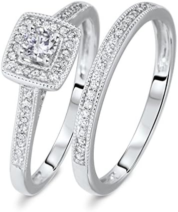 1/3 CT. T.W. Round Cut Diamond Ladies Bridal Wedding Ring Set 10K White Gold