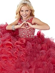 Girls Organza  Bateau Neck Crystal Crystals Sheer Lace Beaded  Ball Gown Pageant Dress/Party Dress 