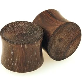 Pair of Sono Wood Double Flared Plugs With One Concave Side: 2g