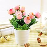 バラ 盆栽飾り 飾り物 装飾物 部屋の装飾 盆栽風景 贈り物 観葉植物 造花 (ピンク）