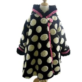 Corky And Company Girls Winter Coat Black and White Polka Daisy Wrap Swing