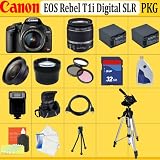 Canon EOS Rebel T1i SLR Digital Camera Kit with 18-55mm Is Lens + Huge Accessories Package Including Wide Angle Macro Lens + 2x Telephoto + 3 Pc Filter KIT + 32gb Sdhc Memory Card + 2x Extended Life Batteries + Hdmi Cable + Carrying Case + Tripod & Much More !!