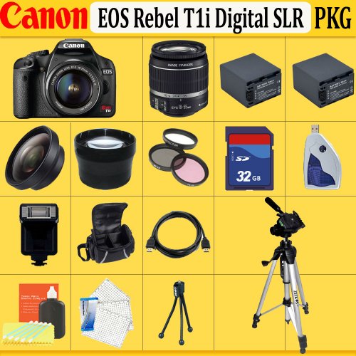 Canon EOS Rebel T1i SLR Digital Camera Kit with 18-55mm Is Lens + Huge Accessories Package Including Wide Angle Macro Lens + 2x Telephoto + 3 Pc Filter KIT + 32gb Sdhc Memory Card + 2x Extended Life Batteries + Hdmi Cable + Carrying Case + Tripod & Much More !!