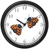 Two Lady Bugs with Spread Wings (Lady Bug or Lady Bird) - Ladybug - JP Animal Wall Clock by WatchBuddy Timepieces (Black Frame)