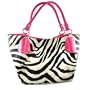 Black Large Vicky Zebra Print Faux Leather Satchel Bag Handbag Purse Pink