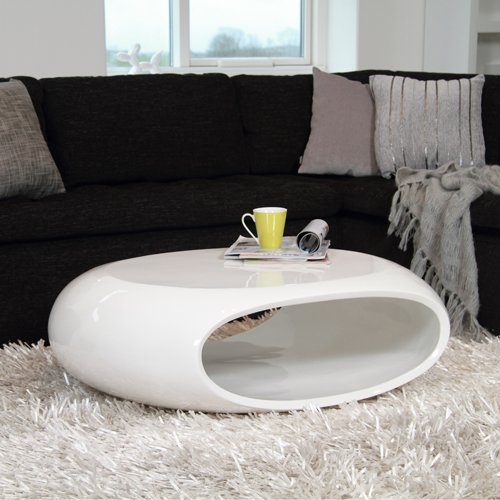 Design Couchtisch SPACE, weiß, Hochglanz, 100x70cm, oval