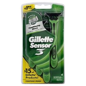 Gillette Sensor3 Razors, Disposable, 4 ct.