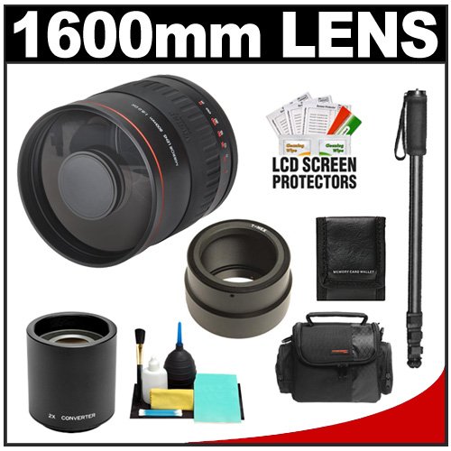 Vivitar Series 1 800mm f/8.0 Mirror Lens & 2x Teleconverter (= 1600mm) with Case + Monopod + Accessory Kit for Sony Alpha NEX-3, NEX-5, NEX-C3, NEX-5N, NEX-7 Digital SLR Cameras