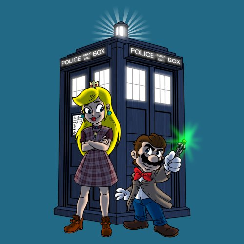 Character Group w/ Public Call Box Funny Video Game & Doctor Science Fiction TV Show Parody – Vinyl Sticker