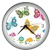 Silver Wall Clock of Retro Butterflies in 60s Colors (Pink, Blue, Green, and Yellow Butterfly with Flowers)