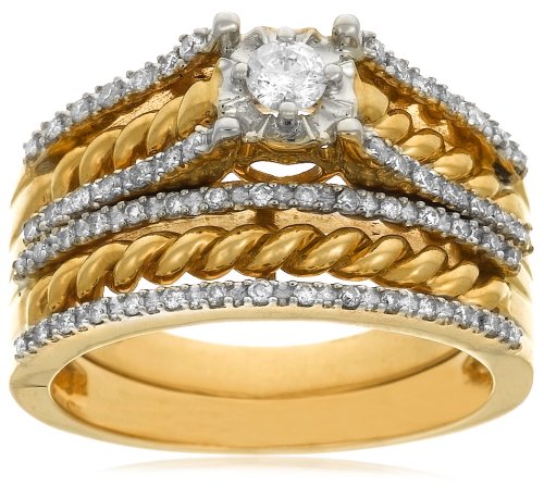 14k Yellow Gold Rope Deisgn Diamond Bridal Set (3/8 cttw, I-J Color, I3 Clarity)