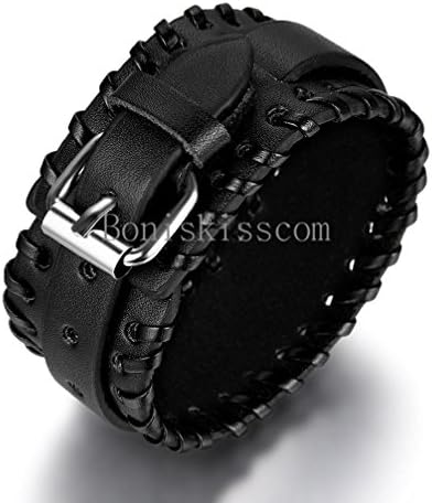 Janestore Punk Rock Leather Handcrafted Wide Belt Men Bracelet Black Brown Color
