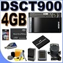 Sony Cybershot DSC-T900 12.1 MP Digital Camera with 4x Optical Zoom and Super SteadyShot Image Stabilization (Black) 4GB BigVALUEInc Accessory Saver NPBD1 Battery/Rapid Charger Bundle + MORE