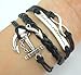 Black Leather Rope Knit Handmade Bracelet Infinite Nautical Anchor Weave Bangle