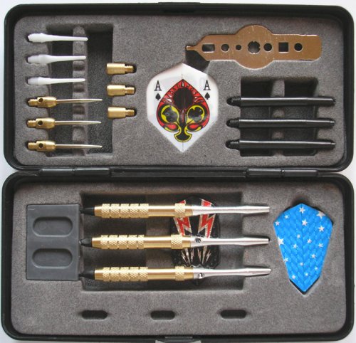 3 Stück Softdartpfeile (Steeldart) mit tollem Zubehör +Dartbox variabel von 18 gr. auf 21gr.