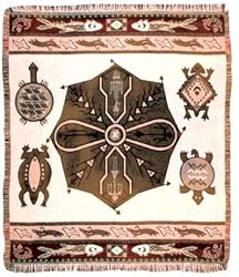 Native Fish Turtle Frogs Southwest Afghan Throw Blanket 50" x 60"